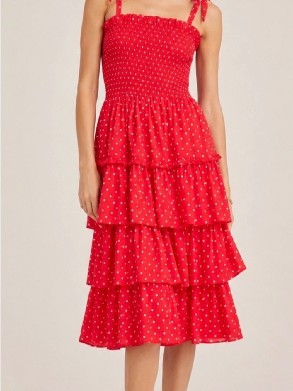 Draper James Red Polka Dot Tiered Midi Dress